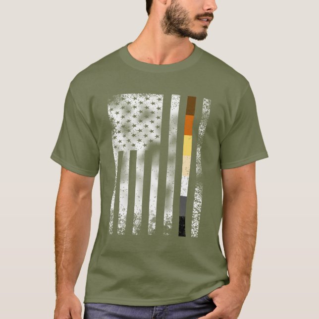 Cool Distressed Bear Pride On White American Flag T-Shirt (Front)