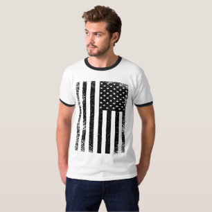 Cool Distressed Black and White American Flag T-Shirt