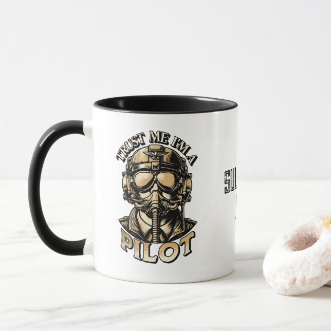Cool Distressed Custom Name and Date Pilot Mug (With Donut)