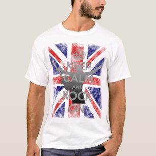 Cool Distressed Keep Calm and Rock On UK Flag T-Shirt