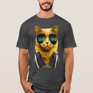 Cool DJ Cat Kitty with Sunglasses for Cat T-Shirt