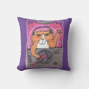 Cool Dj Cat Marker Art Illustration Cartoon Fun Cushion