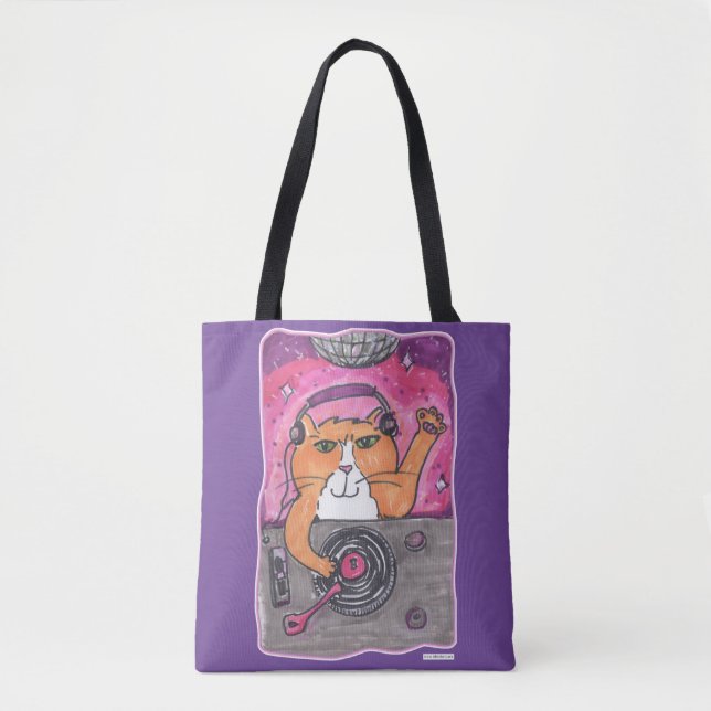 Cool Dj Cat Marker Art Illustration Design Fun Tote Bag (Front)
