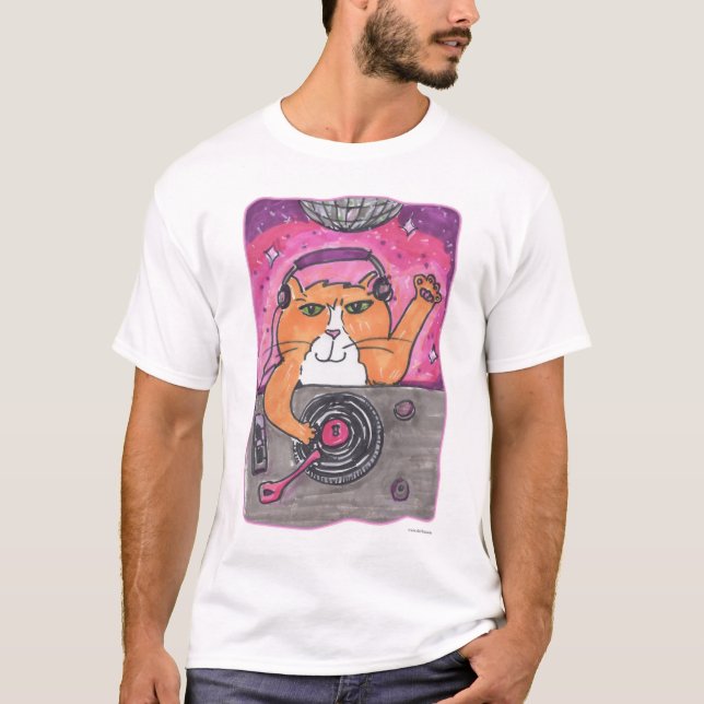 Cool Dj Cat Marker Art Illustration T-Shirt (Front)
