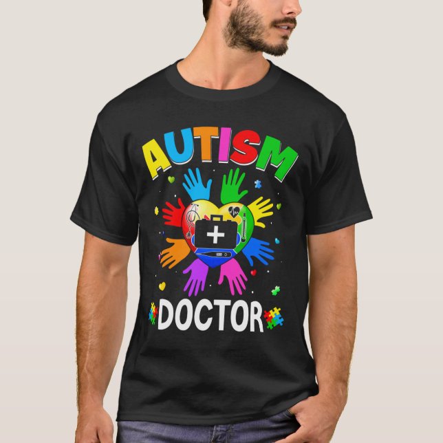 Cool Doctor Autism Awareness Heart Puzzle Raising  T-Shirt (Front)