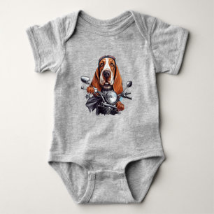 Cool dog biker, cute basset hound dog driver baby bodysuit