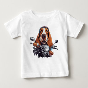 Cool dog biker, cute basset hound dog driver baby T-Shirt