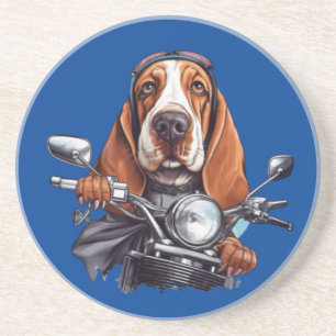 Cool dog biker, cute basset hound dog driver coaster