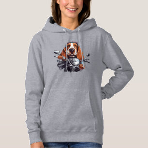 Cool dog biker, cute basset hound dog driver hoodie