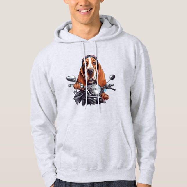Cool dog biker, cute basset hound dog driver hoodie (Front)