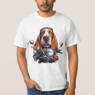 Cool dog biker, cute basset hound dog driver T-Shirt