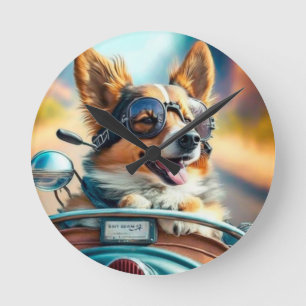 Cool dog biker,cute driving dog acrylic wall clock