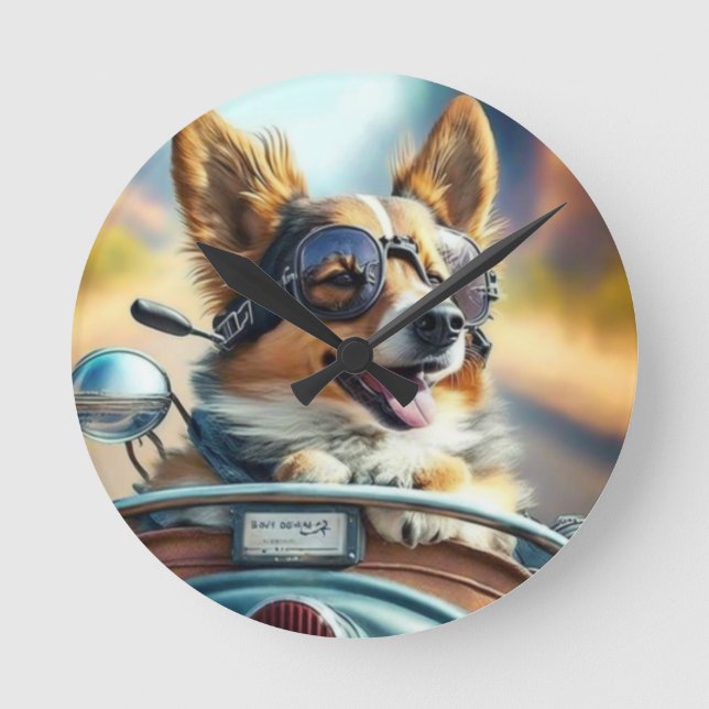 Cool dog biker,cute driving dog acrylic wall clock (Front)