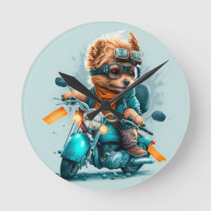 Cool dog biker,cute driving dog acrylic wall clock