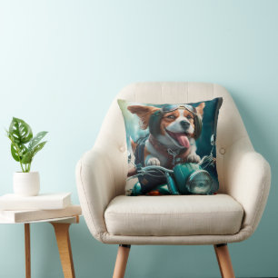 Cool dog bikers driving bikes cute throw pillow