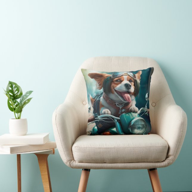 Cool dog bikers driving bikes cute throw pillow (Chair)