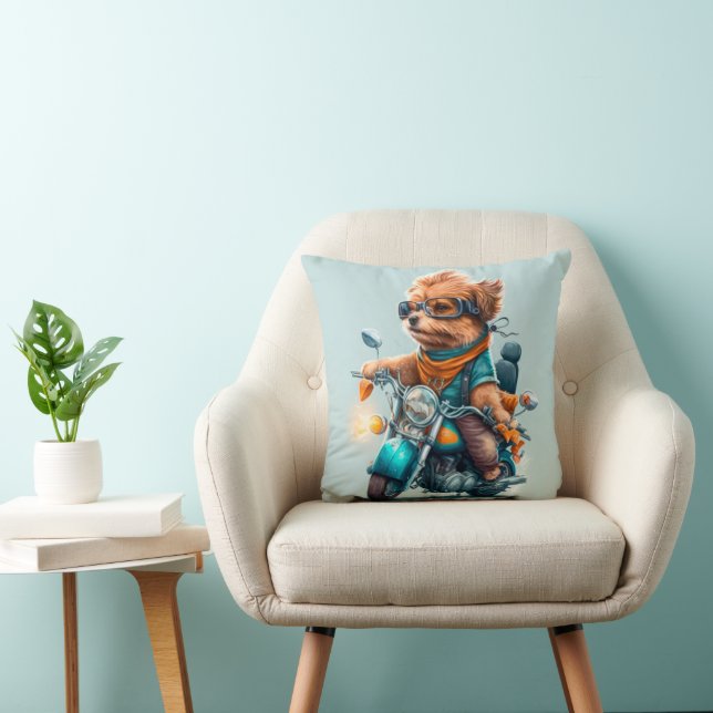 Cool dog bikers driving bikes cute throw pillow (Chair)