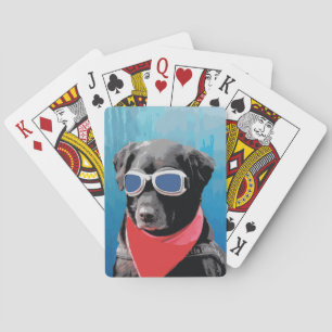 Cool Dog Black Lab Red Bandanna Blue Goggles Playing Cards