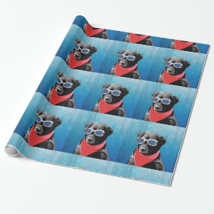 Cool Dog Black Lab Red Bandanna Blue Goggles Wrapping Paper