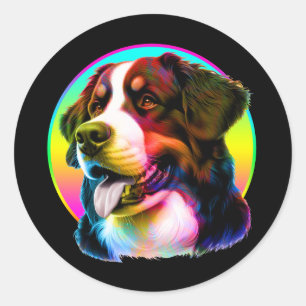 COOL DOG COLORFUL RAINBOW CLASSIC ROUND STICKER