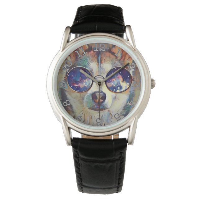 Cool Dog- Crown Protector Black Leather Watch (Front)