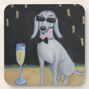 Cool Dog Drinking Champagne Coaster