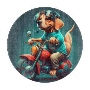 Cool dog driving a motorbike cutting board