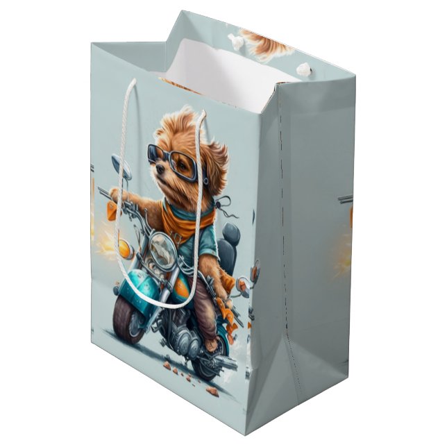Cool dog driving a motorbike   gift bag (Front Angled)