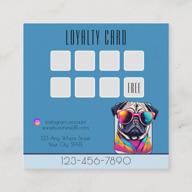 Cool Dog Grooming stylish pug dog loyalty Square Business Card (Back)