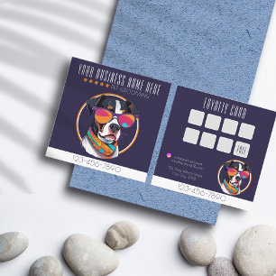 Cool Dog Grooming trendy and stylish loyalty Square Business Card