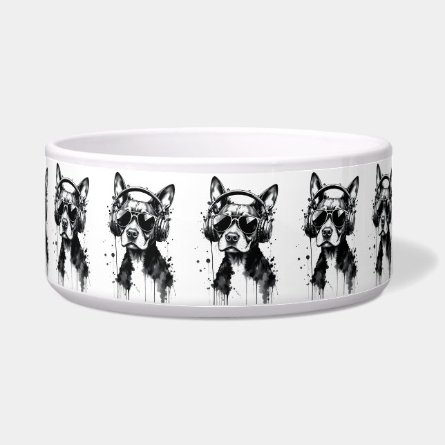 Cool Dog headphones Cute Pets Black and white ink (Front)