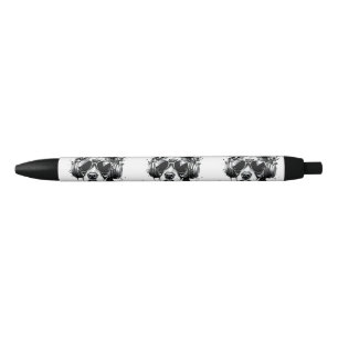Cool Dog headphones Cute Pets Black and white ink Black Ink Pen