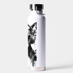 Cool Dog headphones Cute Pets Black and white ink Water Bottle