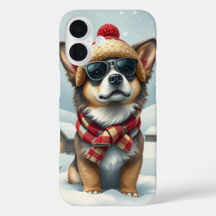 Cool Dog in Preppy Winter Attire and Hat iPhone 16 Case
