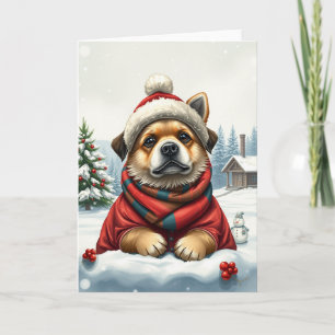 Cool Dog in Preppy Winter Attire and Hat Winter Card