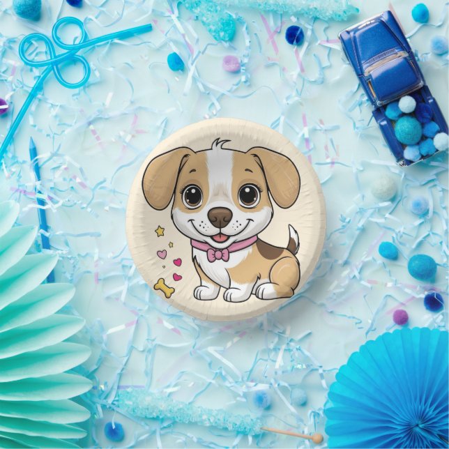 Cool Dog puppy animals pet cartoon Birthday Paper Plate (Party)