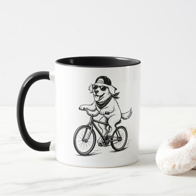 Cool Dog Riding Bike Mug (With Donut)