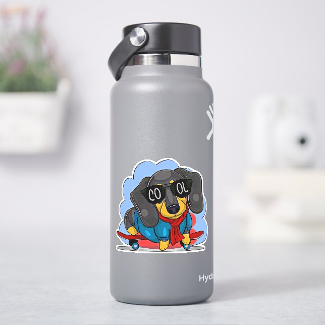 Cool Dog Skateboarder 4" Kiss Cut Vinyl Sticker (HydroFlask)