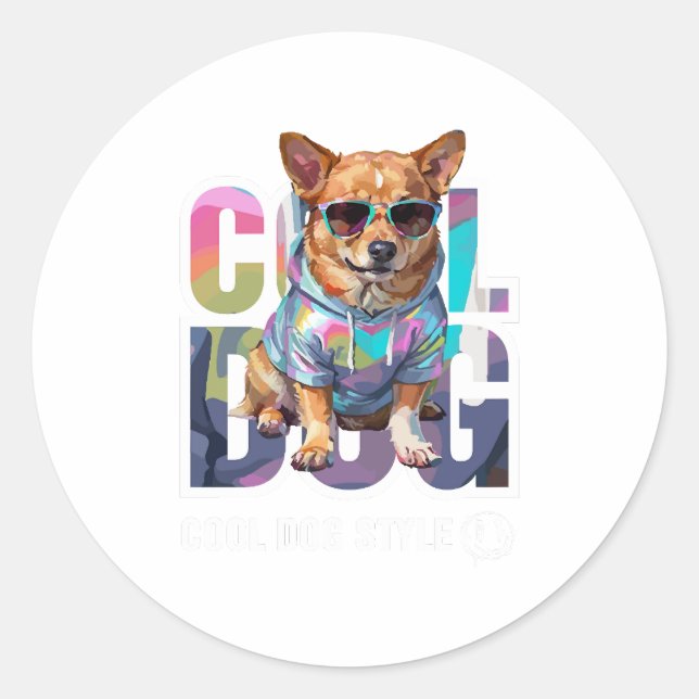 Cool Dog Style Classic Round Sticker (Front)