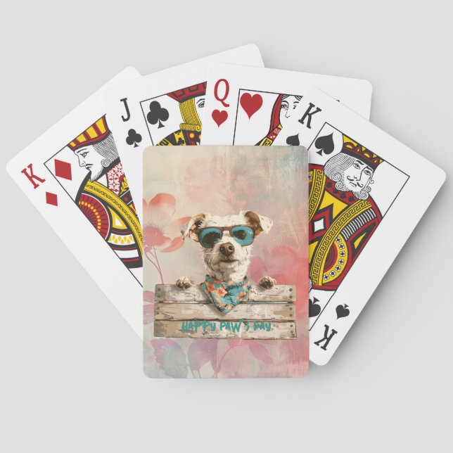 Cool Dog Sunglasses Happy Paw's Day  Playing Cards (Back)