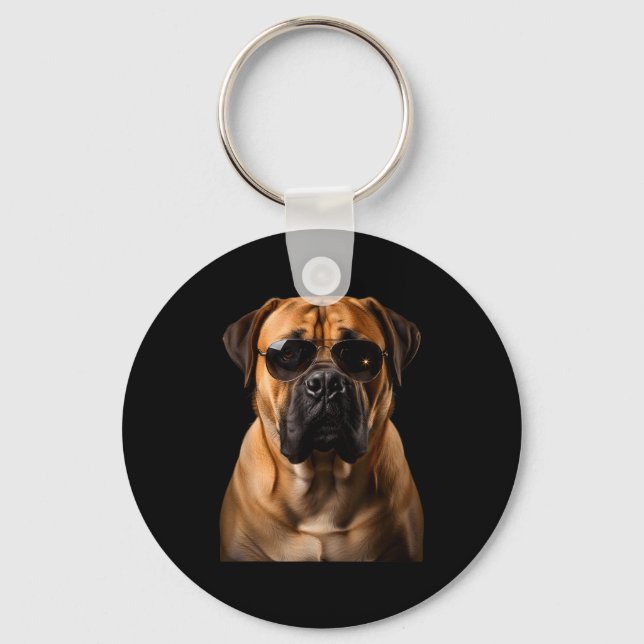 Cool Dog Sungles Bullmastiff Funny Look  Key Ring (Front)