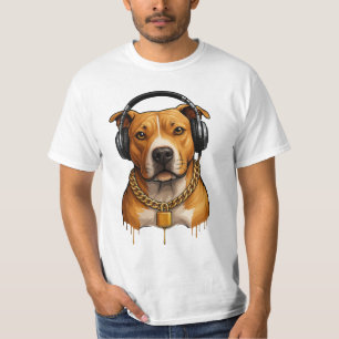 Cool Dog with Headphones and Gold Chain – Urban St T-Shirt