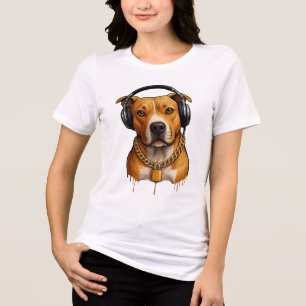Cool Dog with Headphones and Gold Chain – Urban St Tri-Blend Shirt
