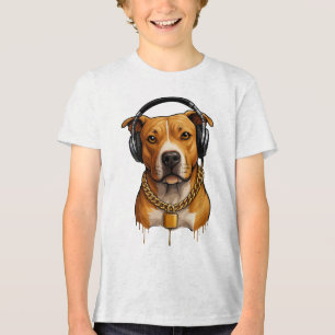 Cool Dog with Headphones and Gold Chain – Urban St Tri-Blend Shirt