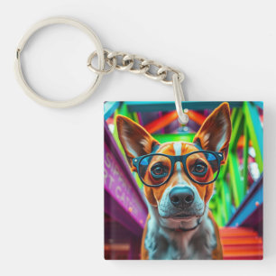 Cool Dog with Sunglasses Key Ring
