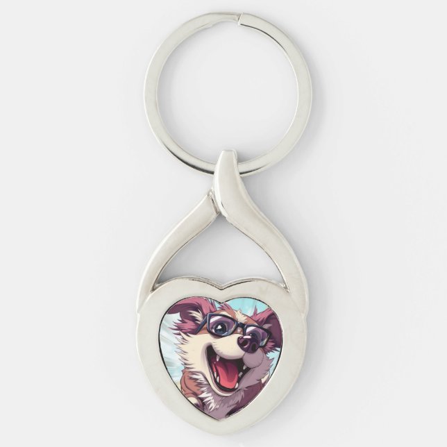 Cool Dog with Sunglasses Key Ring (Front)
