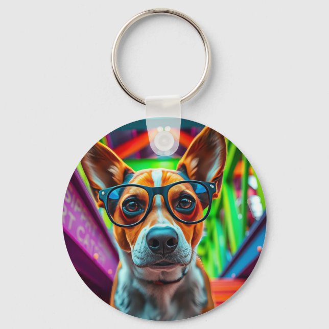 Cool Dog with Sunglasses Key Ring (Front)