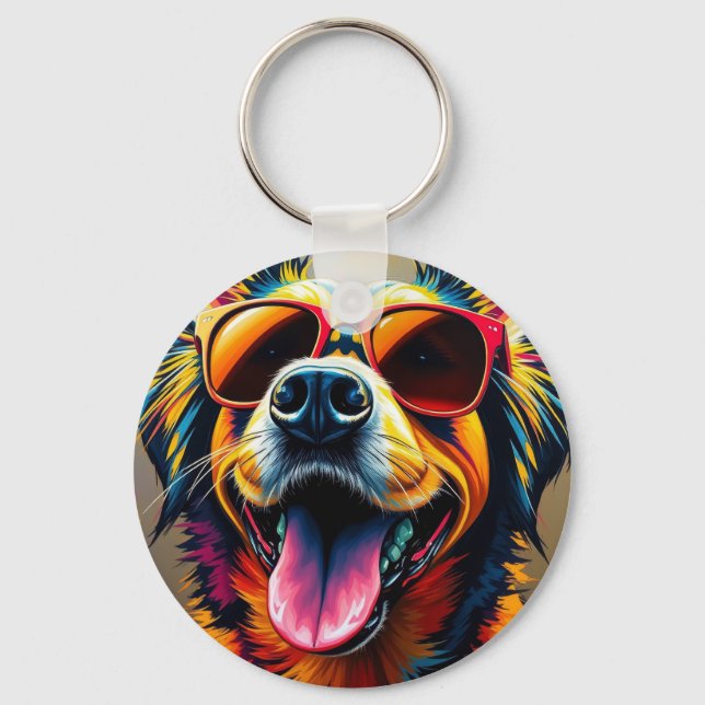 Cool Dog with Sunglasses Key Ring (Front)