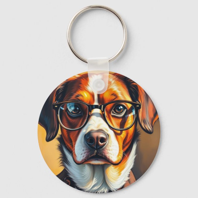 Cool Dog with Sunglasses Key Ring (Front)