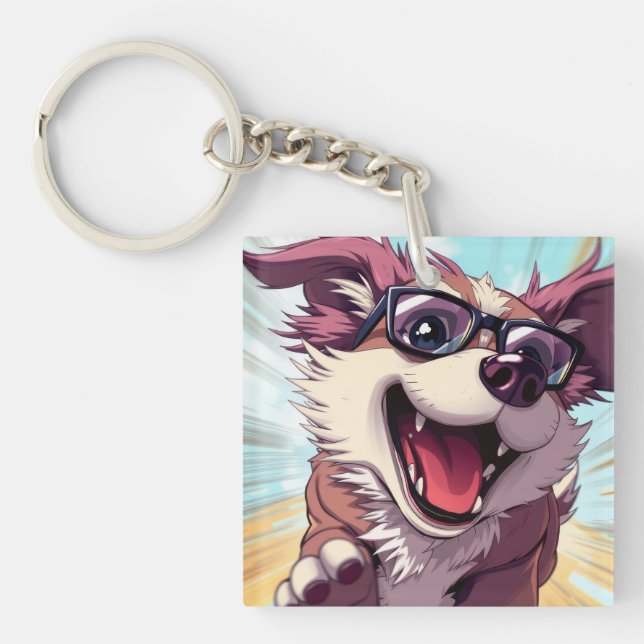 Cool Dog with Sunglasses Key Ring (Front)